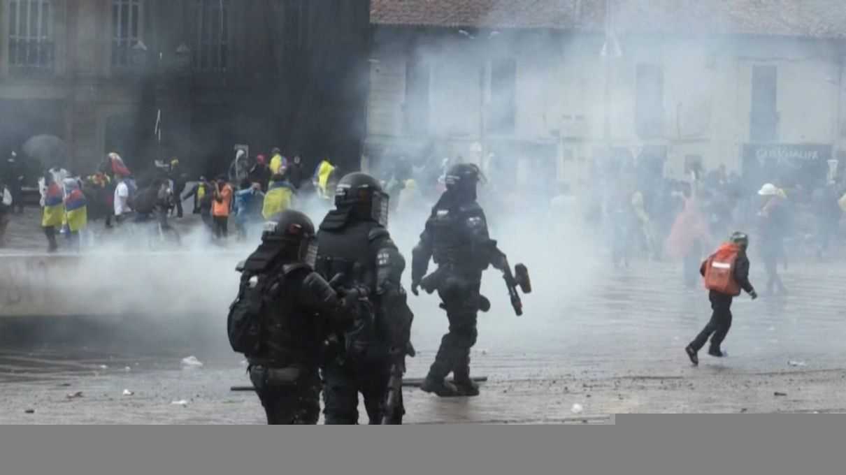 <p>Represión policial durante las protestas en Colombia</p> (Télam )