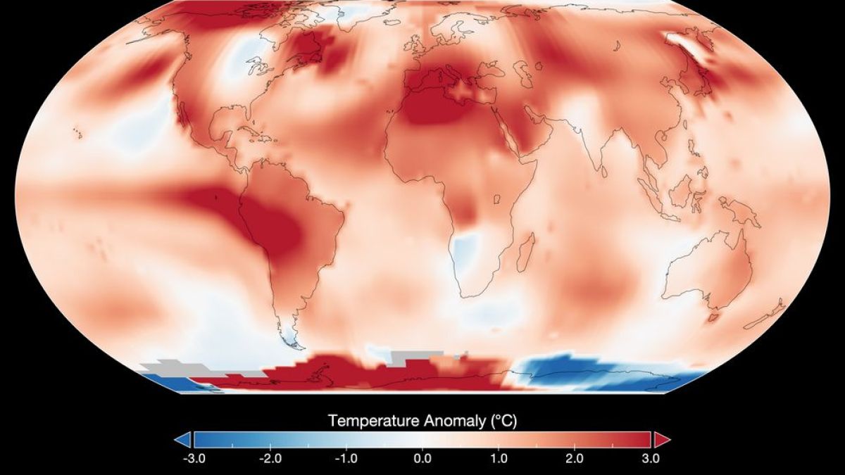 Este mapa muestra las anomal�as globales de temperatura para julio de 2023, seg�n el an�lisis GISTEMP realizado por investigadores del Instituto Goddard de Estudios Espaciales de la NASA. Las anomal�as de temperatura reflejan la comparaci�n de julio de 2023 con la temperatura media para el mes de julio entre 1951 y 1980.
Foto: Instituto Goddard de Estudios Espaciales de la NASA.