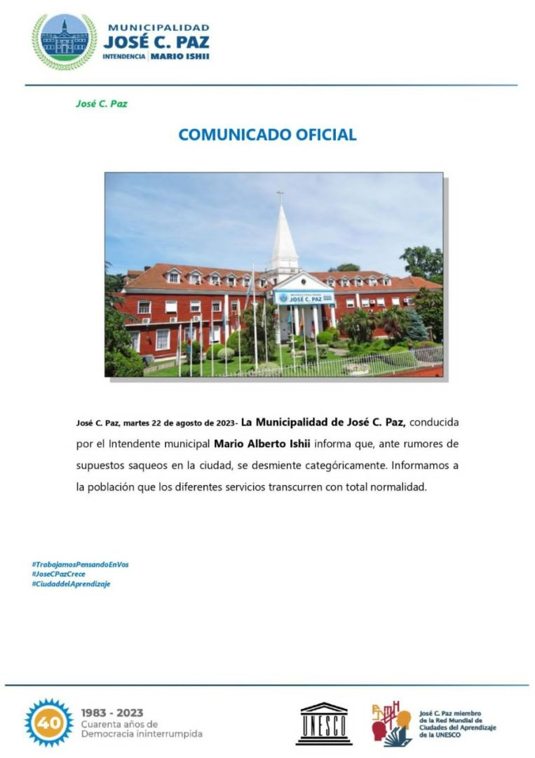 Comunicado del Municipio de José C. Paz.