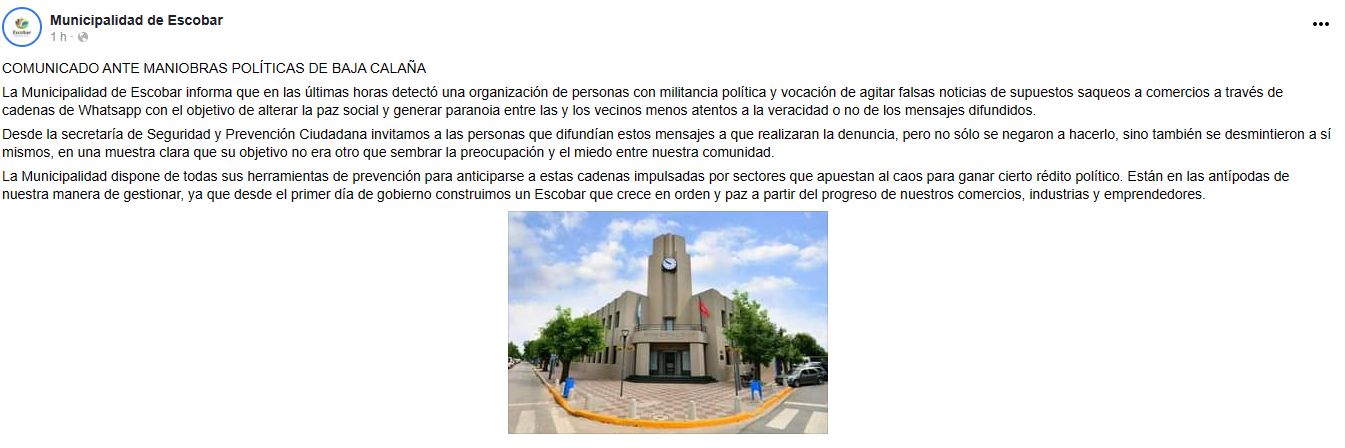 Comunicado del Municipio de Escobar.